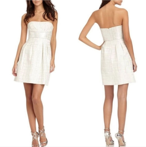 BCBGMaxAzria Festive Strapless Trudy Silver And White Cocktail Dress - Picture 1 of 11